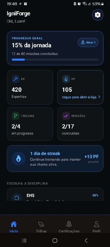 Tela real do aplicativo IgniForge